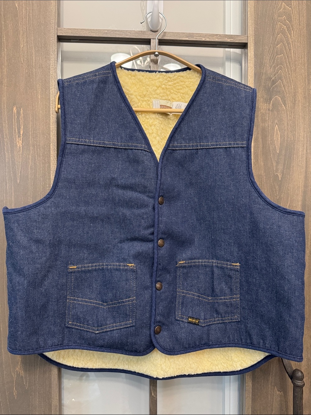 Vintage Sears Roebucks Western Wear Sherpa Vest Mens XL Biker Cowboy Denim Blue